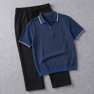 𝗪𝗮𝗳𝗳𝗹𝗲 𝗭𝗶𝗽𝗽𝗲𝗿 𝗣𝗼𝗹𝗼 𝗦𝗲𝘁 ( Navy & Black)