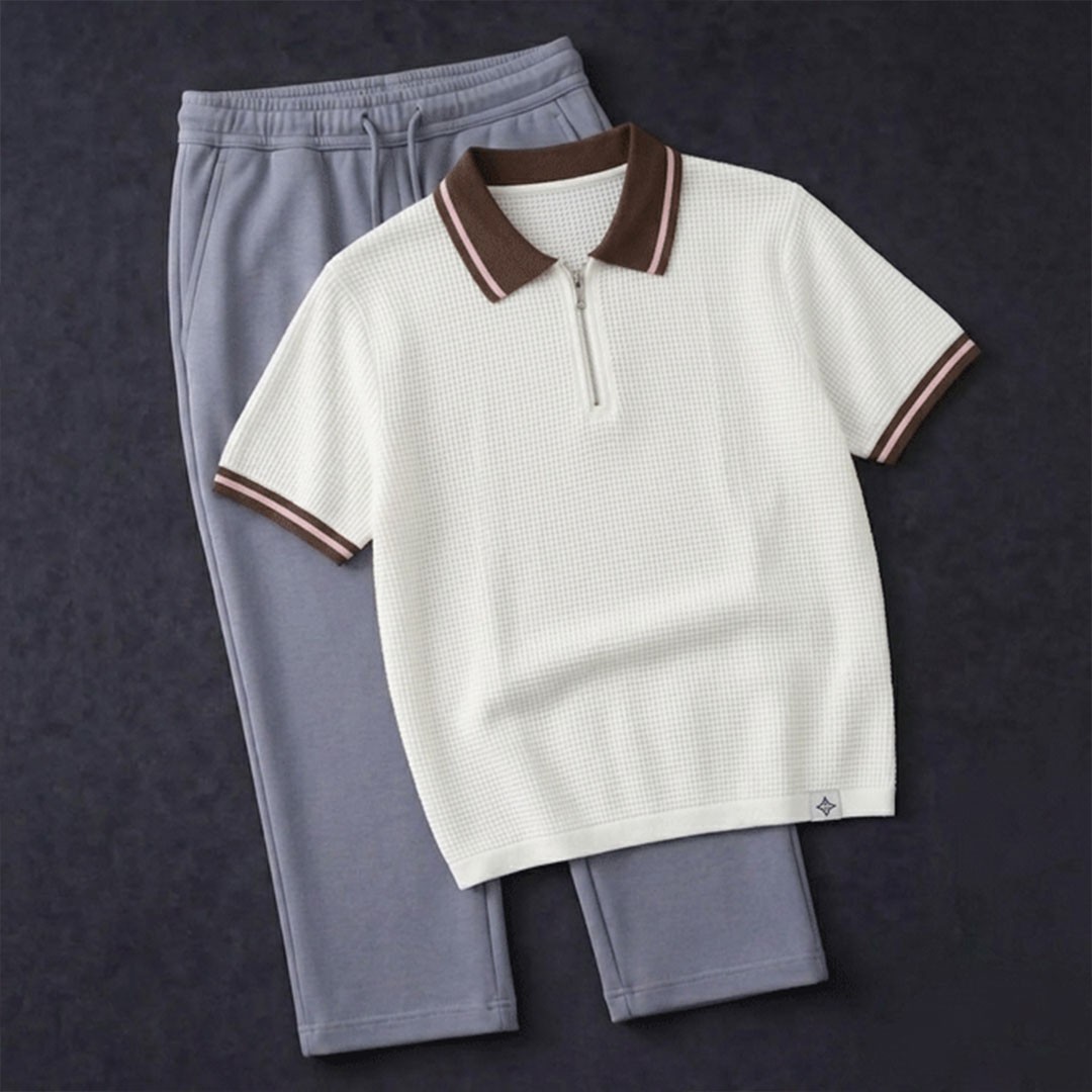 𝗪𝗮𝗳𝗳𝗹𝗲 𝗭𝗶𝗽𝗽𝗲𝗿 𝗣𝗼𝗹𝗼 𝗦𝗲𝘁 ( white & ash)