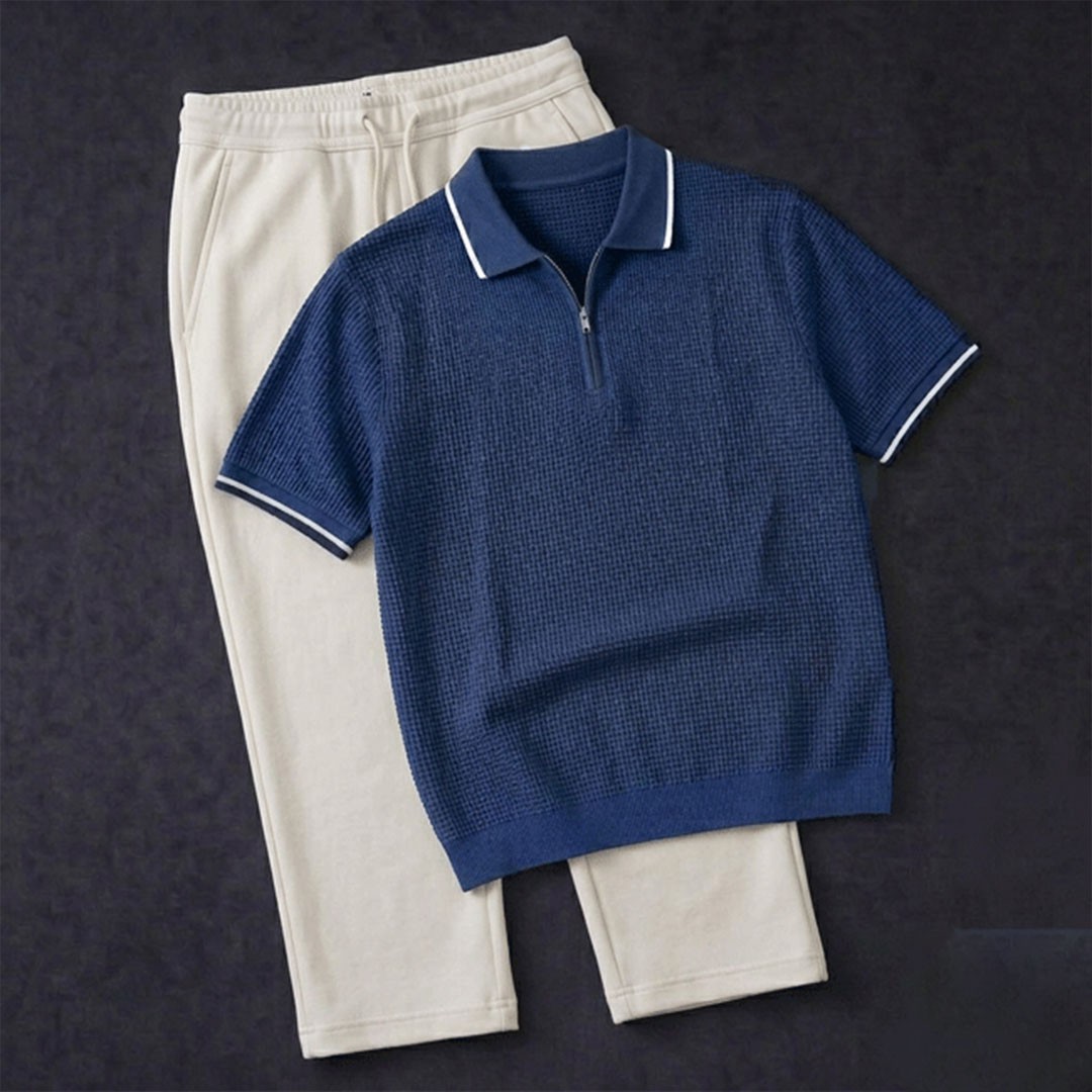 𝗪𝗮𝗳𝗳𝗹𝗲 𝗭𝗶𝗽𝗽𝗲𝗿 𝗣𝗼𝗹𝗼 𝗦𝗲𝘁 ( Navy & white)