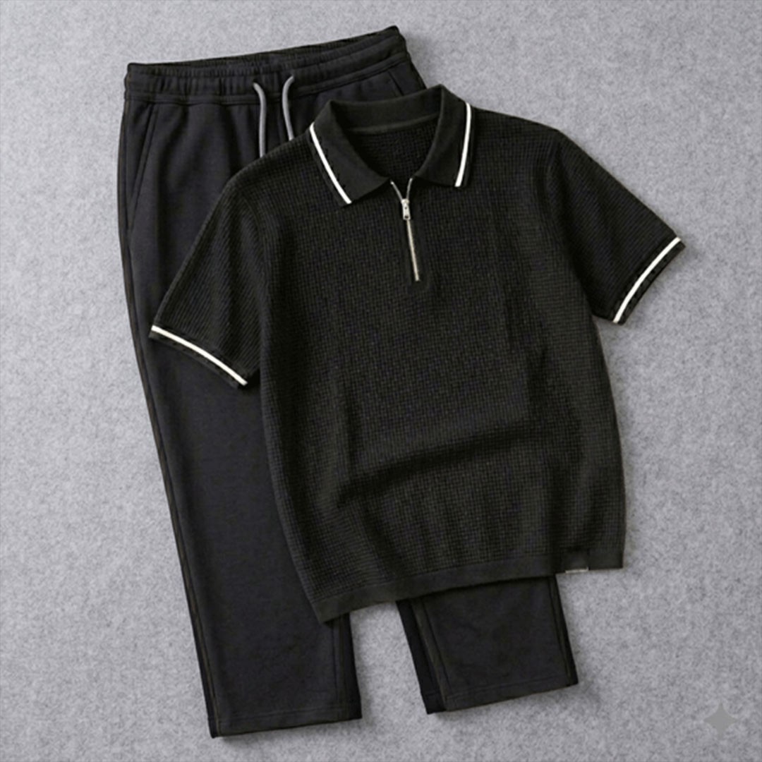 𝗪𝗮𝗳𝗳𝗹𝗲 𝗭𝗶𝗽𝗽𝗲𝗿 𝗣𝗼𝗹𝗼 𝗦𝗲𝘁 ( black & Black)